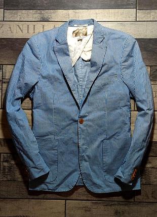Чоловічий стильний катоновий приталений піджак scotch &soda в блакитному кольорі в смужку розмір 50(l)