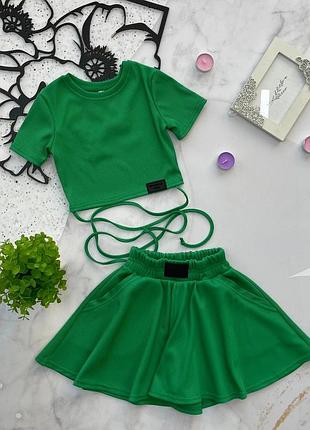 Кроп топ+юбка шорты , костюм для девочки