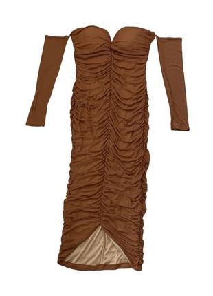 Плаття міді по фігурі, відкриті плечі, сітка, декольте