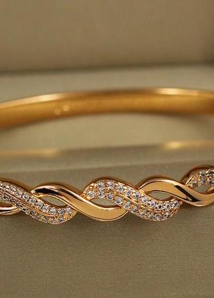 Браслет бэнгл  xuping jewelry косичка с двумя дорожками  57 мм 7 мм на руку от 16 см до 18 см золотистый