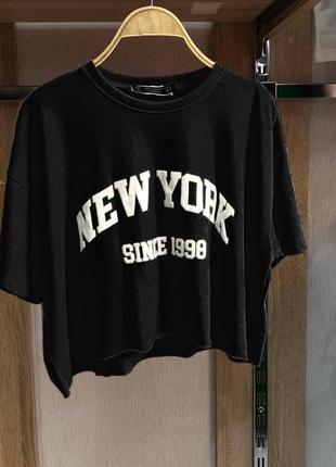 Футболка короткий укорочений топ футболка принт напис new york американський стиль2 фото