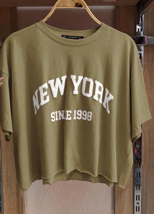 Футболка короткий укорочений топ футболка принт напис new york американський стиль3 фото