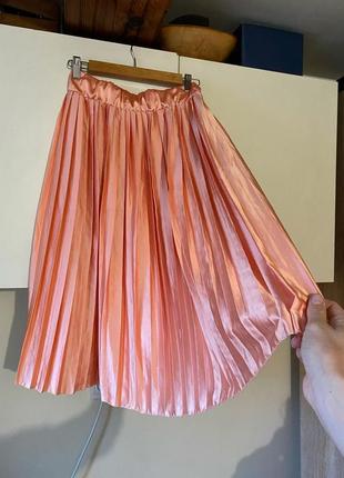 Стильна юбка міді плісе, спідниця плісе, юбка персикова, спідниця італія2 фото