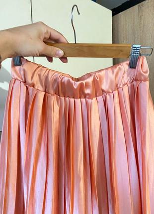 Стильна юбка міді плісе, спідниця плісе, юбка персикова, спідниця італія3 фото