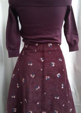 Женское вельветовое платье, платье с вышивкой, откинутые плечи. вышиванка бордовый цвет4 фото