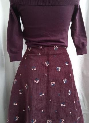 Женское вельветовое платье, платье с вышивкой, откинутые плечи. вышиванка бордовый цвет2 фото