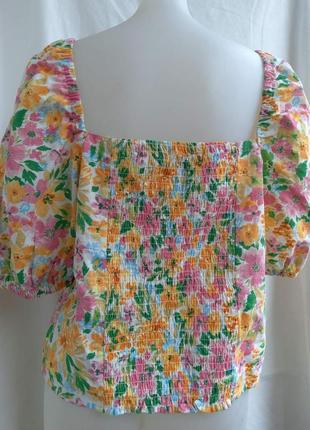 Лен/котон женская льна блуза, блузка, топ, объемный рукав, мелкий цветок гавайка фотосессия2 фото