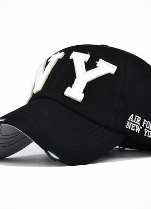 Кепка бейсболка ny air force (new york, нью-йорк) с изогнутым козырьком черная, унисекс wuke one size