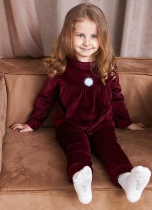 Качественная детская велюровая пижама в цвете марсала (бордо) от 3 до 7 лет