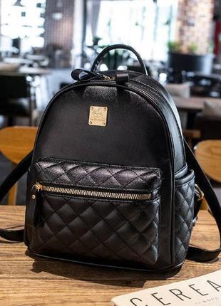 Женский стеганый городской рюкзак, прогулочный рюкзачок качественный черный
