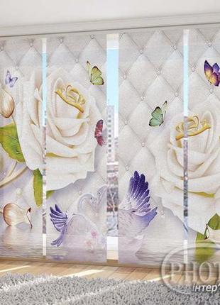 Японские фото шторы "3d розы и лебеди" - любой размер. читаем описание!