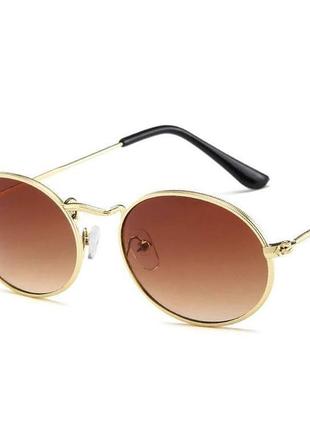Жіночі вінтажні овальні сонцезахисні окуляри, світло - коричневі з золотистою оправою