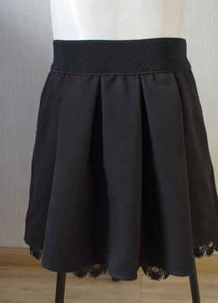 Стильная юбка-солнце на резинке с кружевом