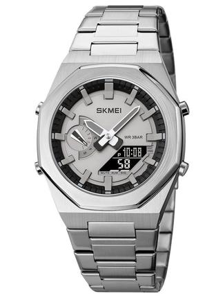 Мужские классические часы skmei 1816sibk silver-black стальные наручные кварцевые с хронографом