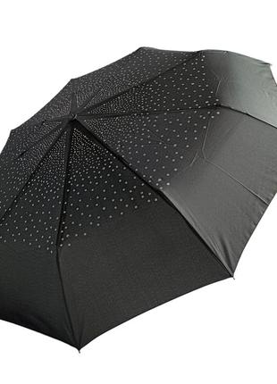 Женский черный зонт с серебристым горошком 3027