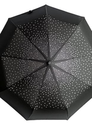 Женский черный зонт с серебристым горошком 30275 фото