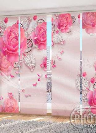 Японские фото шторы "розовые розы и стразы" - любой размер. читаем описание!