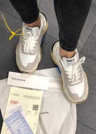 Женские кроссовки triple s v2 white blue.