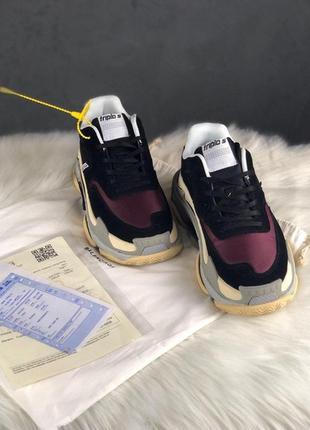 Женские кроссовки топ triple s v2 black burgundy