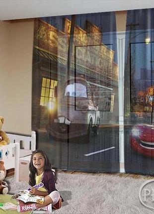 Фото тюль для дітей "тачки у нічному місті" - будь-який розмір. читаємо опис!