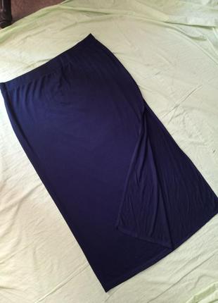 Летняя,трикотажная,стрейч,длинная,синяя юбка с разрезом,большого размера,jean pascale7 фото