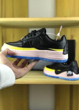 Женские кожаные кроссовки nike air force 1 jester black sonic yellow.