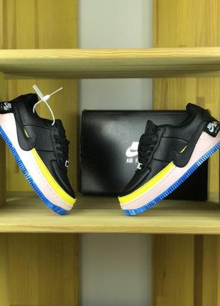 Женские кожаные кроссовки nike air force 1 jester black sonic yellow.2 фото