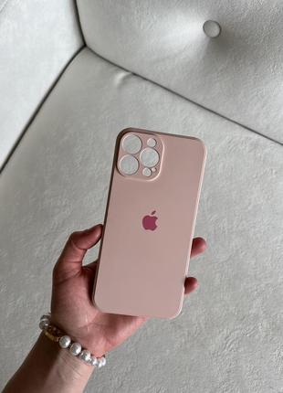 Пудровий силіконовий чохол  з яблучком для iphone 13 pro max з мікрофіброю.