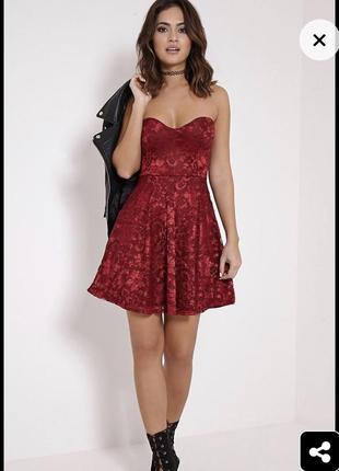 Кружевное платье тёмно красное без бретелек prettylittlesing4 фото
