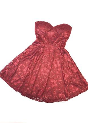 Кружевное платье тёмно красное без бретелек prettylittlesing5 фото