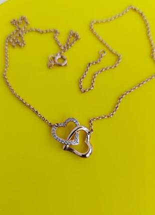 💎 золотая цепочка с сердцем цепь с подвеской сердечки кулон подвес ожерелье колье камни1 фото