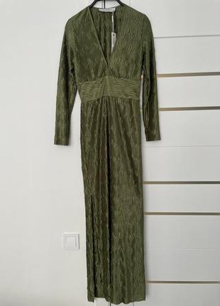 Платье-макси liquorish с глубоким v-образным вырезом, длинными рукавами и разрезами по бокам4 фото