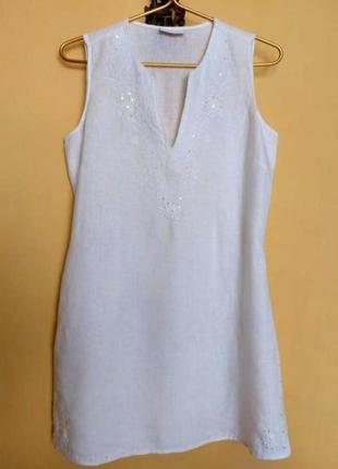 Белая льняная блуза,туника,4 фото