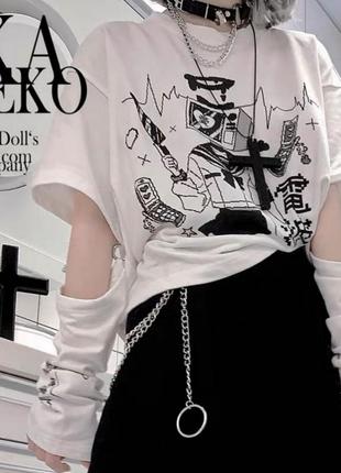Футболка с нарукавниками футболка с рукавами аниме футболка оверсайз унисекс панк
