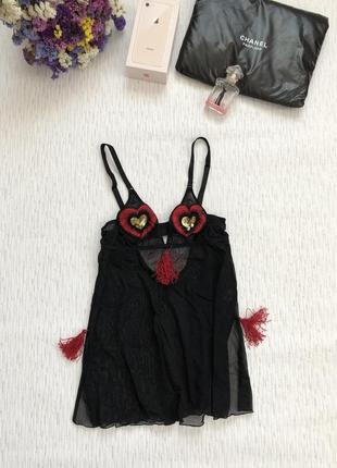 Пеньюар - сітка з червоними китичками s - розмір la senza