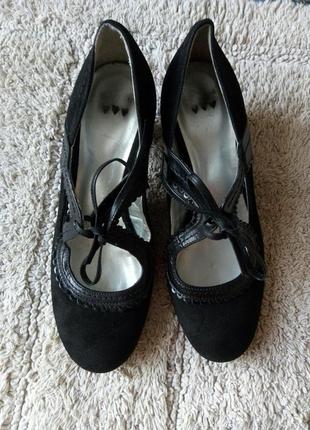 Кожаные туфли черные замш застежка по ножке бантик per una3 фото