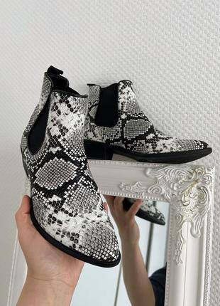 Catwalk ботинки со змеиным принтом 38р стильные ботильоны с резинкой кожаные челси со сменным принтом чернобелые 38р