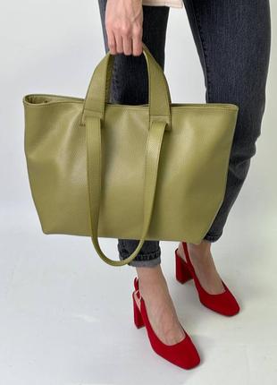 Сумка шопер жіноча з м'якої зернистої натуральної шкіри9 фото