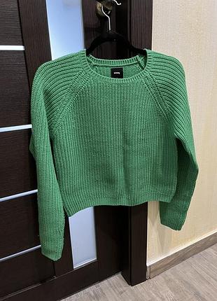 Укорочена кофта светр топ в’язаний зелений короткий