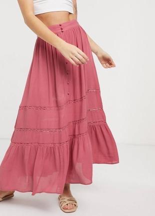 Многоярусная юбка макси с кружевной вставкой asos design1 фото