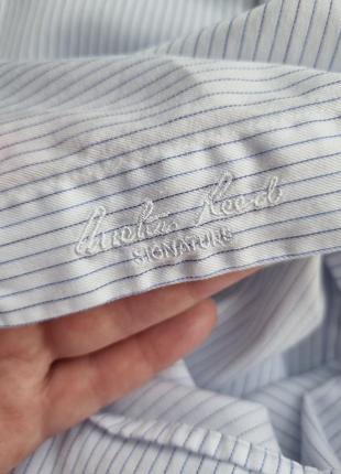 Брендова базова класична бавовняна біла сорочка в смужку під запонки austin reed xl xxl преміум бренд luxury fabric8 фото