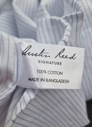 Брендова базова класична бавовняна біла сорочка в смужку під запонки austin reed xl xxl преміум бренд luxury fabric2 фото