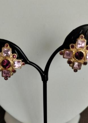 Сережки кліпси мальтійський хрест 80х вінтажні з кристалами7 фото