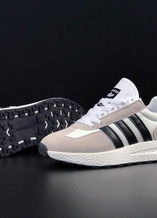 Мужские демисезонные кроссовки стильные белые с бежевым adidas boost 🔥6 фото