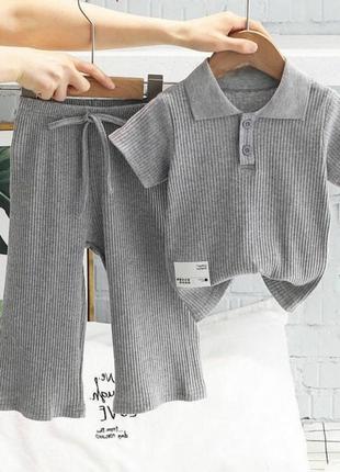 Комплект в рубчик весна-лето 80 - 120 см футболка поло и штаны