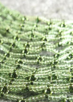 Легкое колье-косынка сетка в стиле бохо зеленая змеевик оникс3 фото