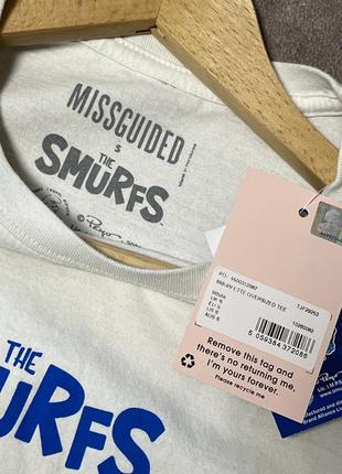 Крутая футболка с рисунком смурфетты на спине от missguided из коллекции the smurfs🥹6 фото