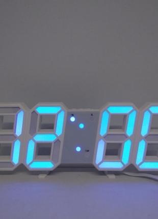 Електронний настільний led-годинник із будильником і термометром ly 1089 білий (синя підсвітка) інтер'єрний2 фото