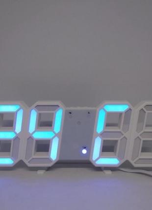 Електронний настільний led-годинник із будильником і термометром ly 1089 білий (синя підсвітка) інтер'єрний3 фото