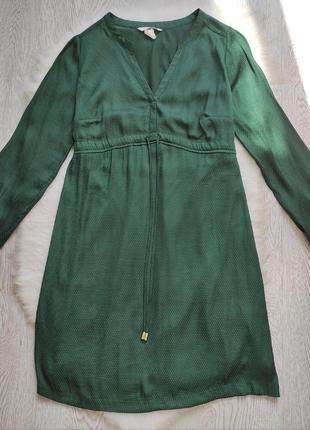 Зеленое изумрудное платье для беременных свободное легкое с вырезом декольте в горошек h&m3 фото